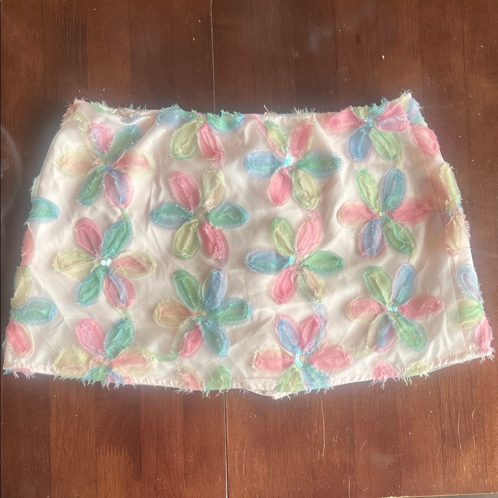 Floral Embroidered Sequin Skirt